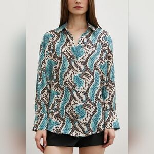 Topshop Blue and Black Patterned Button Down Shirt
